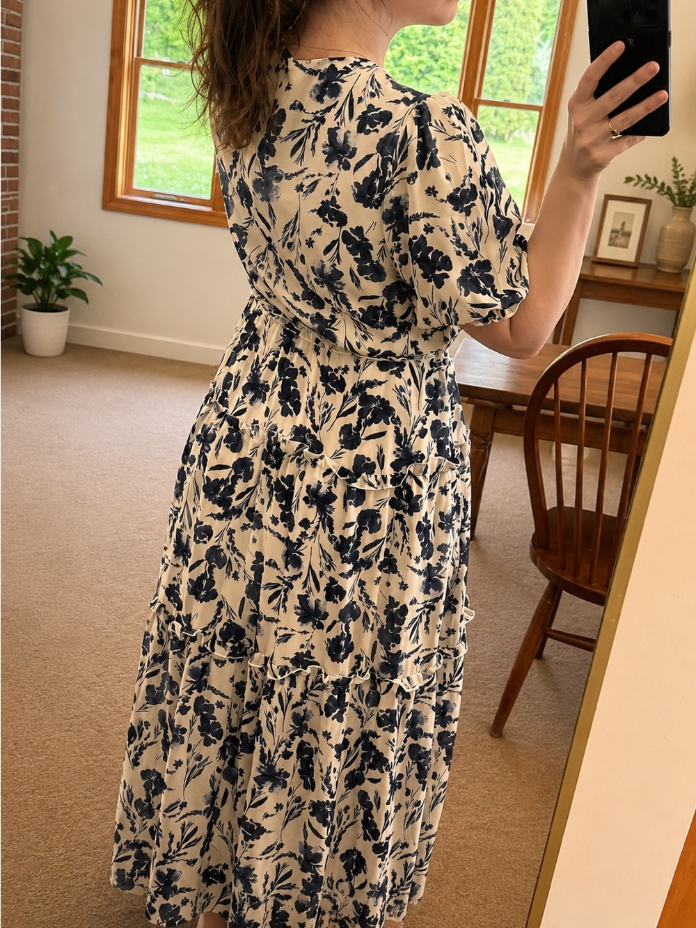 Simplee Apparel Cream Maxi Dress with Navy Floral Print - Picture 2 of 7
